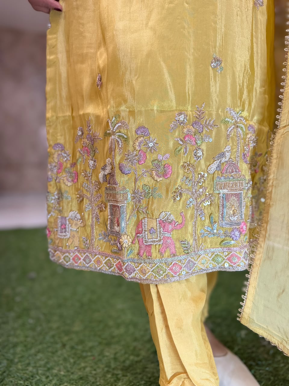 Pure Simmer Tissue Partywear Yellow 3pc Set