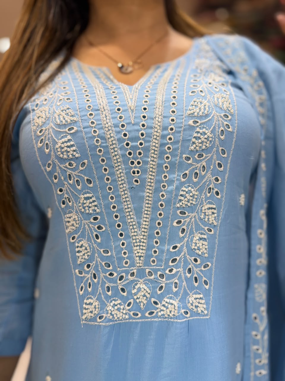 Pure Muslin Sky Blue 3pc Set