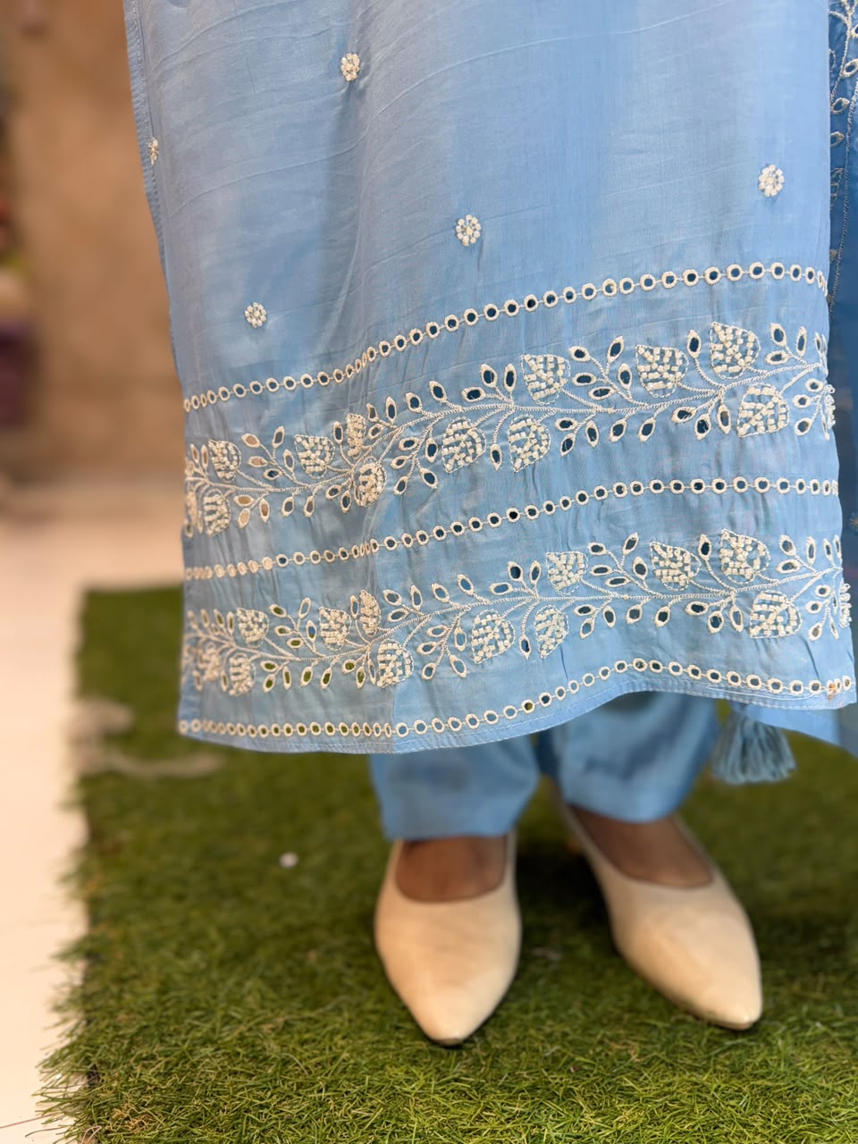 Pure Muslin Sky Blue 3pc Set