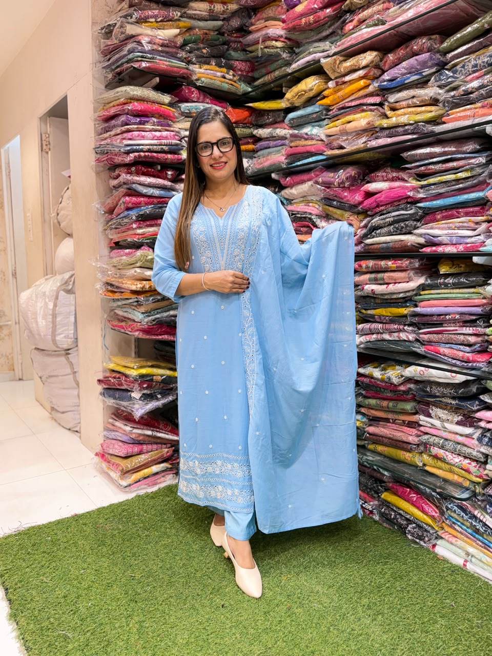Pure Muslin Sky Blue 3pc Set