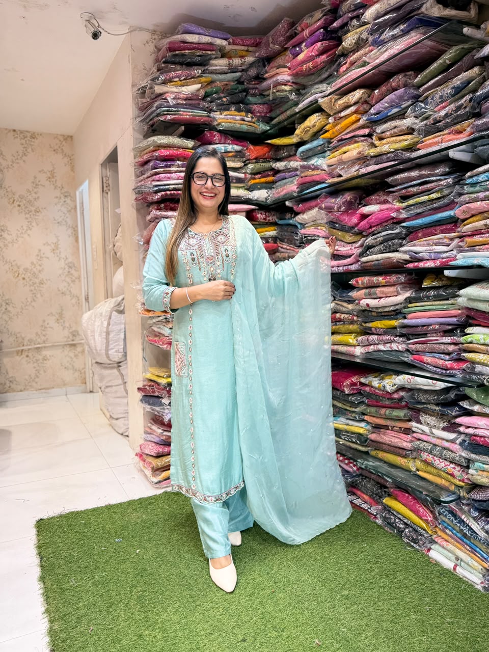 Pure Dola Silk Aqua Green 3pc Set
