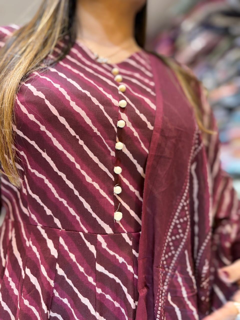 Pure Cotton Wine 24kali Anarkali 3pc Set