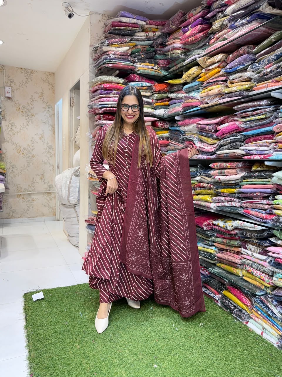 Pure Cotton Wine 24kali Anarkali 3pc Set