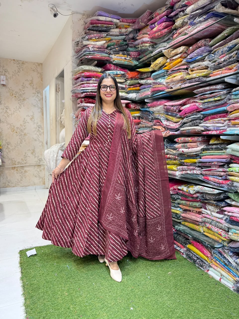 Pure Cotton Wine 24kali Anarkali 3pc Set