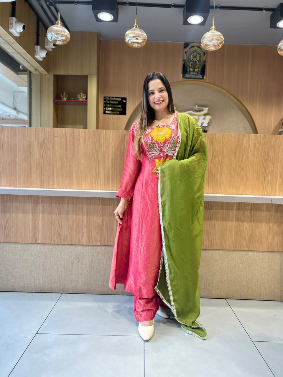 Pure Simmer Tissue Hand Applique Work Gajri color