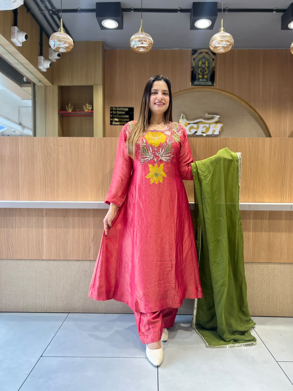 Pure Simmer Tissue Hand Applique Work Gajri color