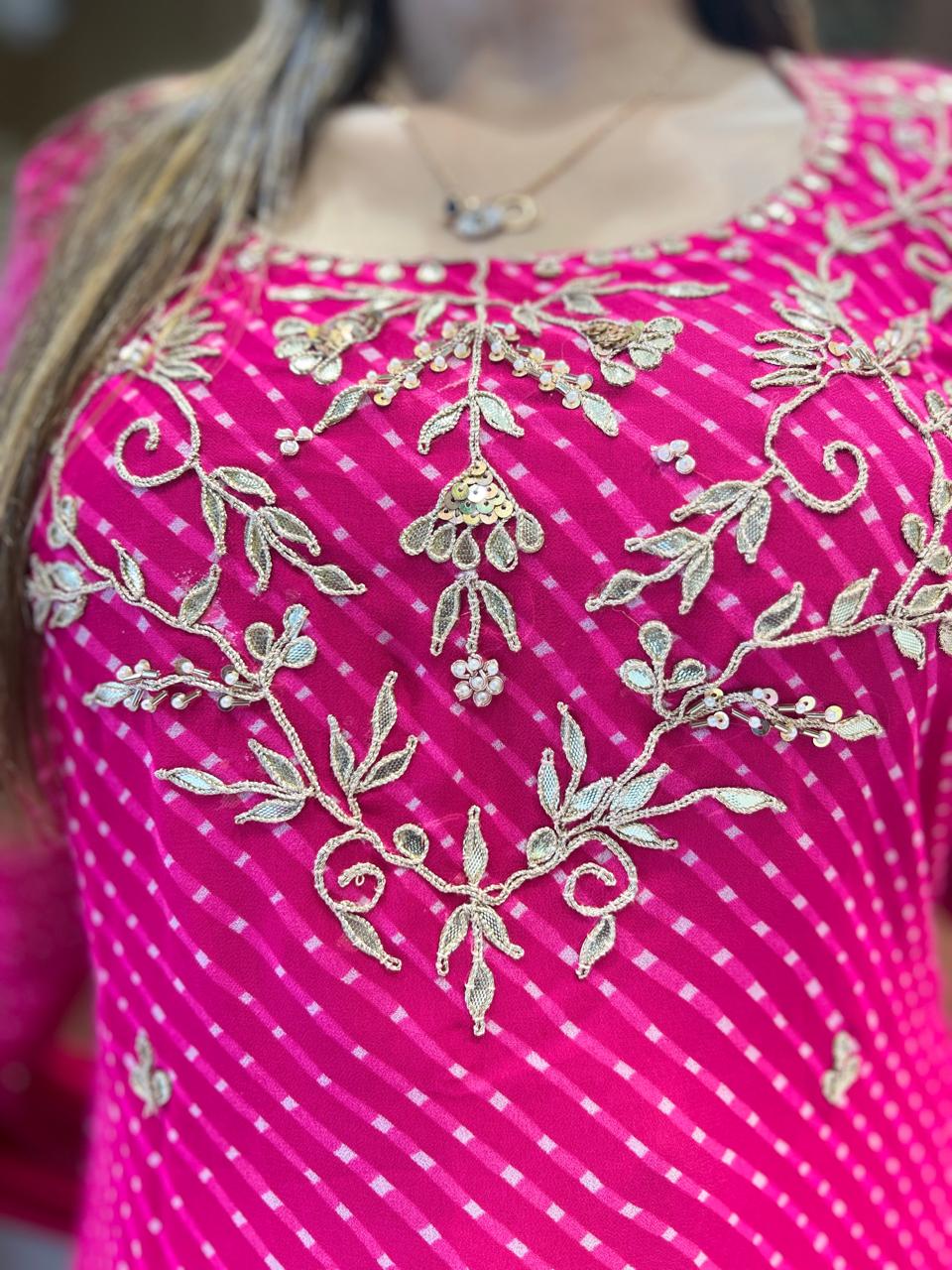 Pure Georgette Lehariya 3 Pc set (Pink Color)