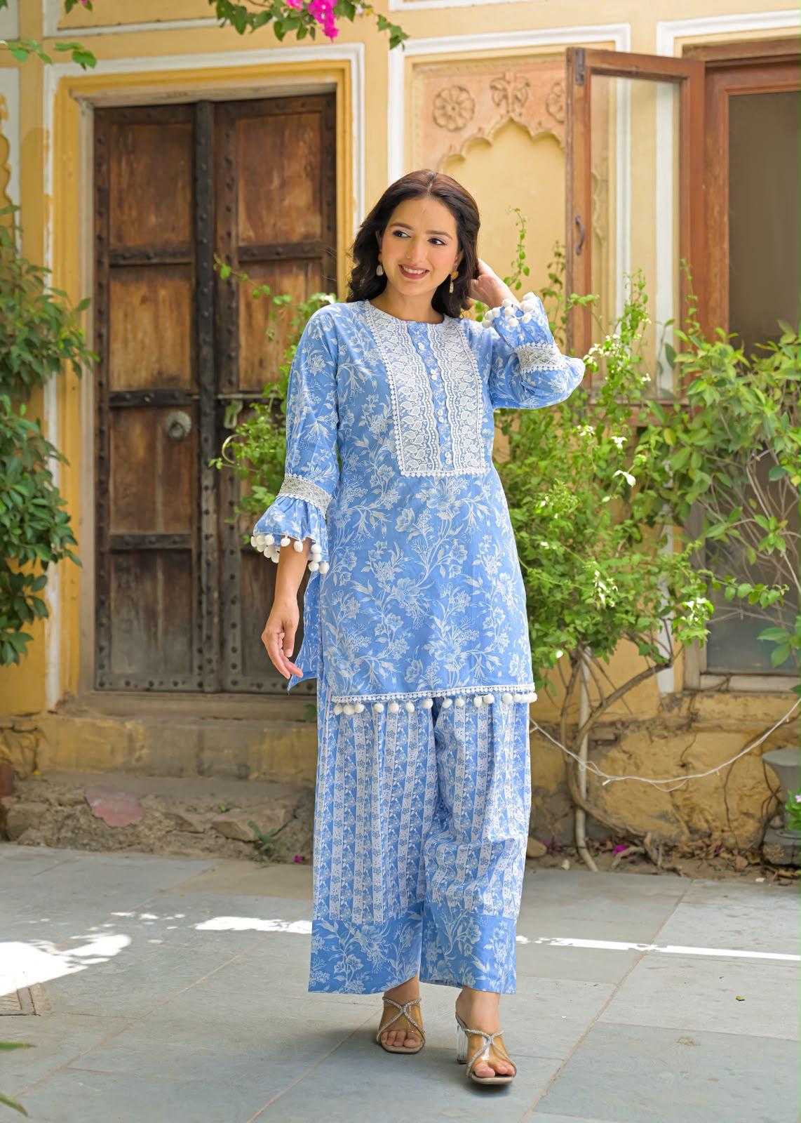 Pure Cotton Farsi Salwar Light Blue 2pc Set