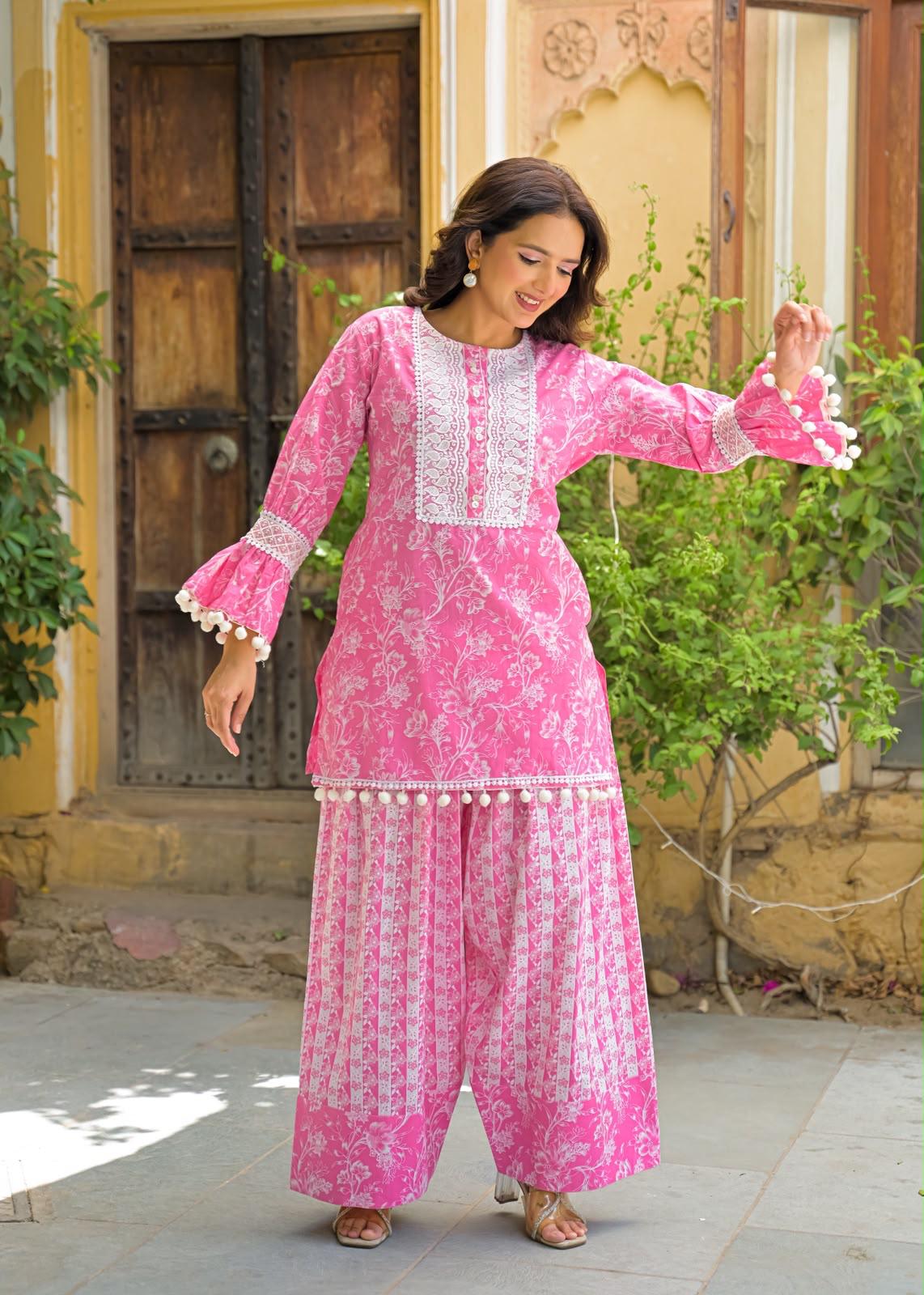 Pure Cotton Farsi Salwar Pink 2pc Set
