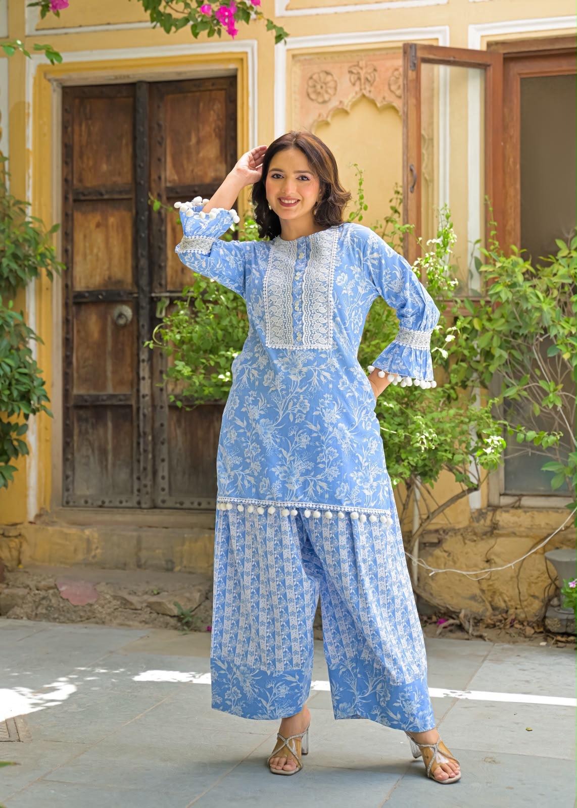 Pure Cotton Farsi Salwar Light Blue 2pc Set