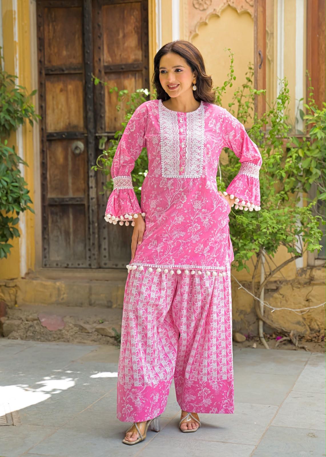 Pure Cotton Farsi Salwar Pink 2pc Set