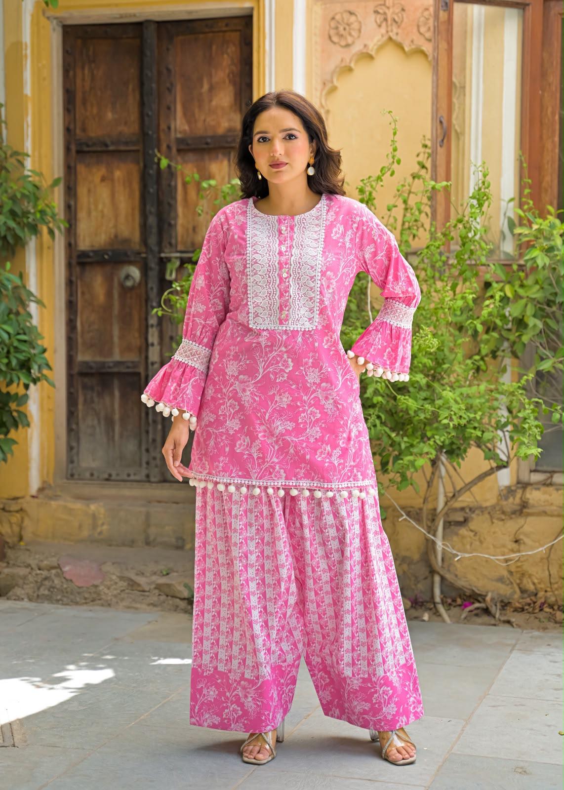 Pure Cotton Farsi Salwar Pink 2pc Set