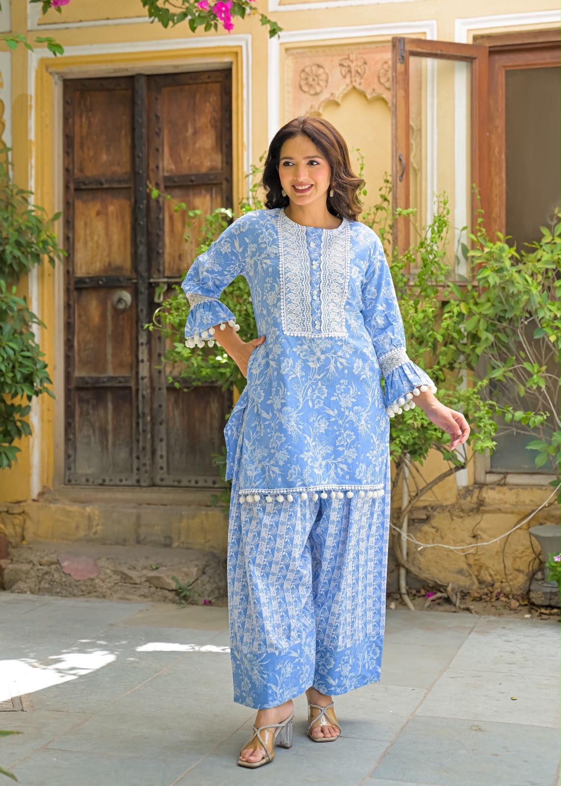 Pure Cotton Farsi Salwar Light Blue 2pc Set