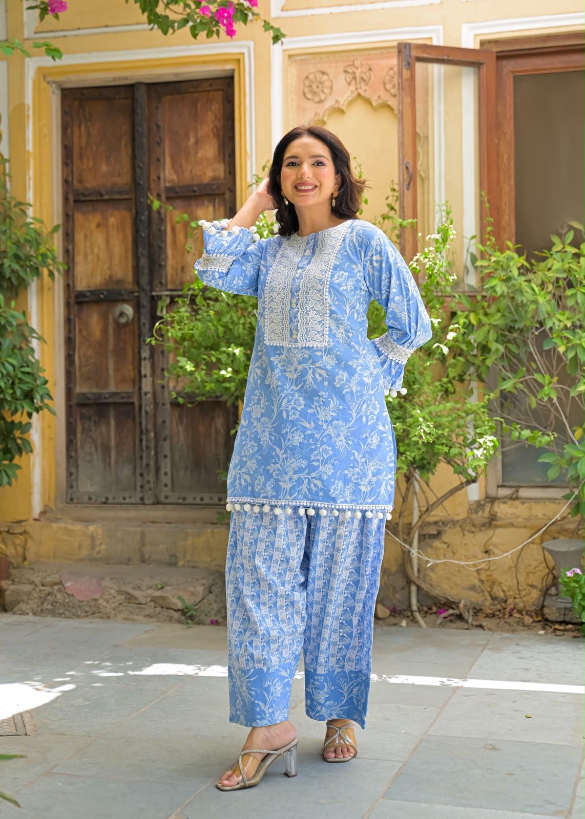 Pure Cotton Farsi Salwar Light Blue 2pc Set