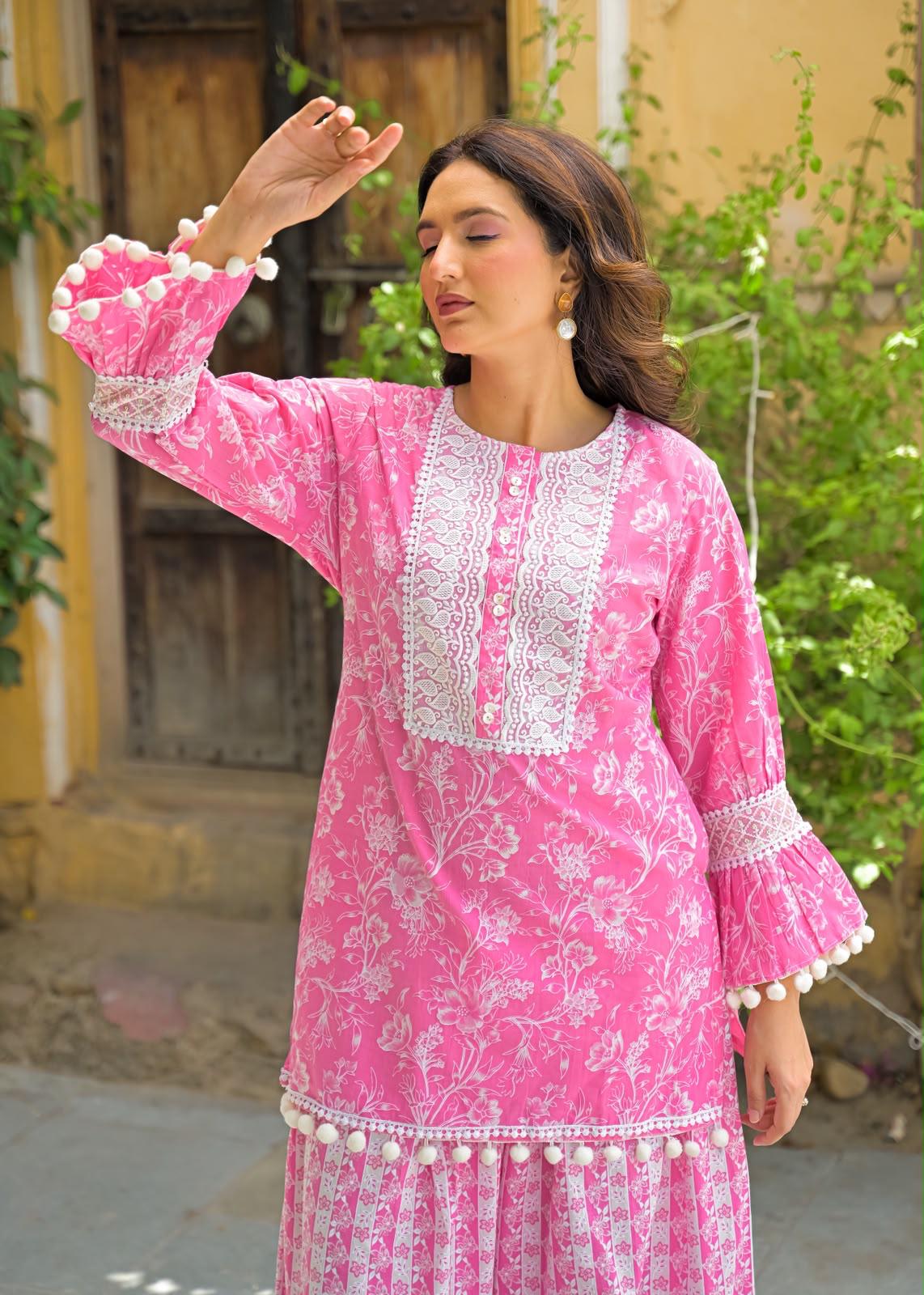 Pure Cotton Farsi Salwar Pink 2pc Set