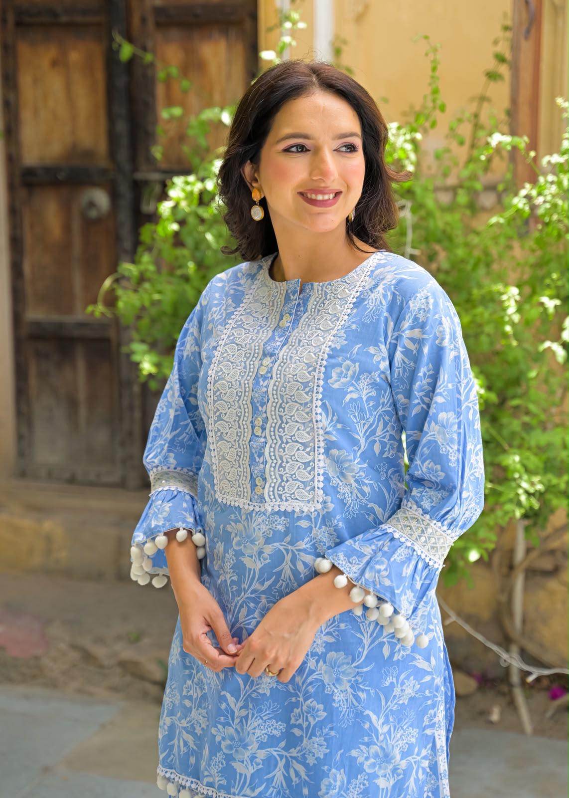 Pure Cotton Farsi Salwar Light Blue 2pc Set