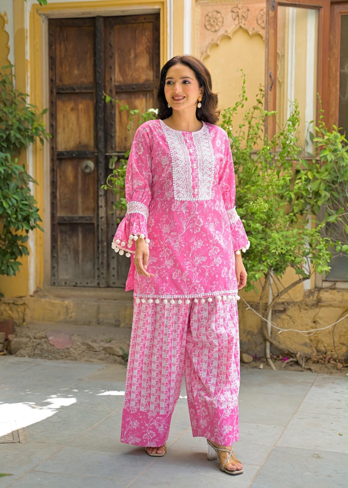 Pure Cotton Farsi Salwar Pink 2pc Set