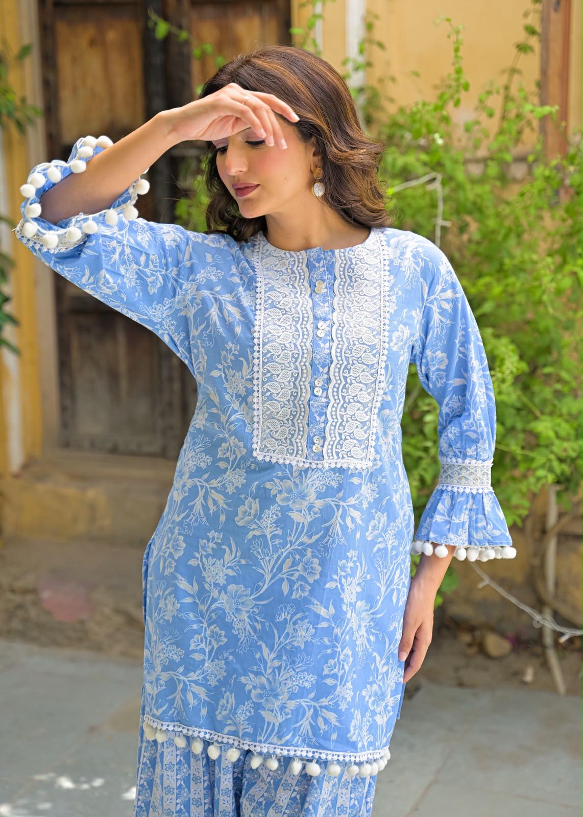 Pure Cotton Farsi Salwar Light Blue 2pc Set
