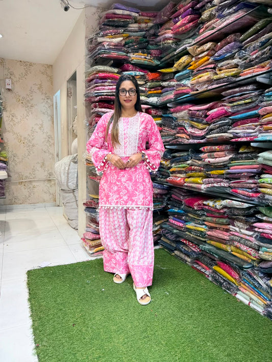 Pure Cotton Farsi Salwar Pink 2pc Set