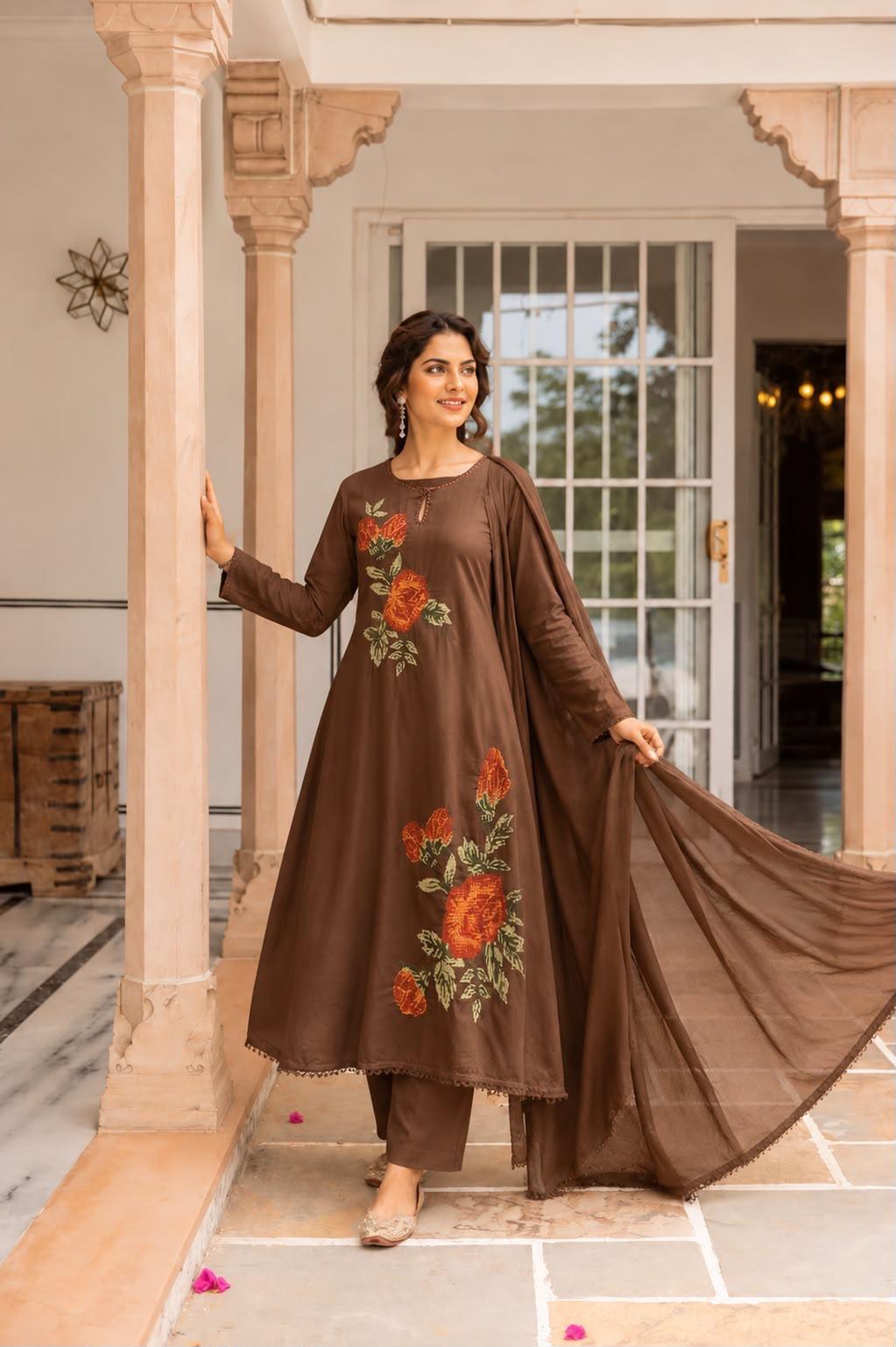 Pure Mull Cotton Brown 3pc Set