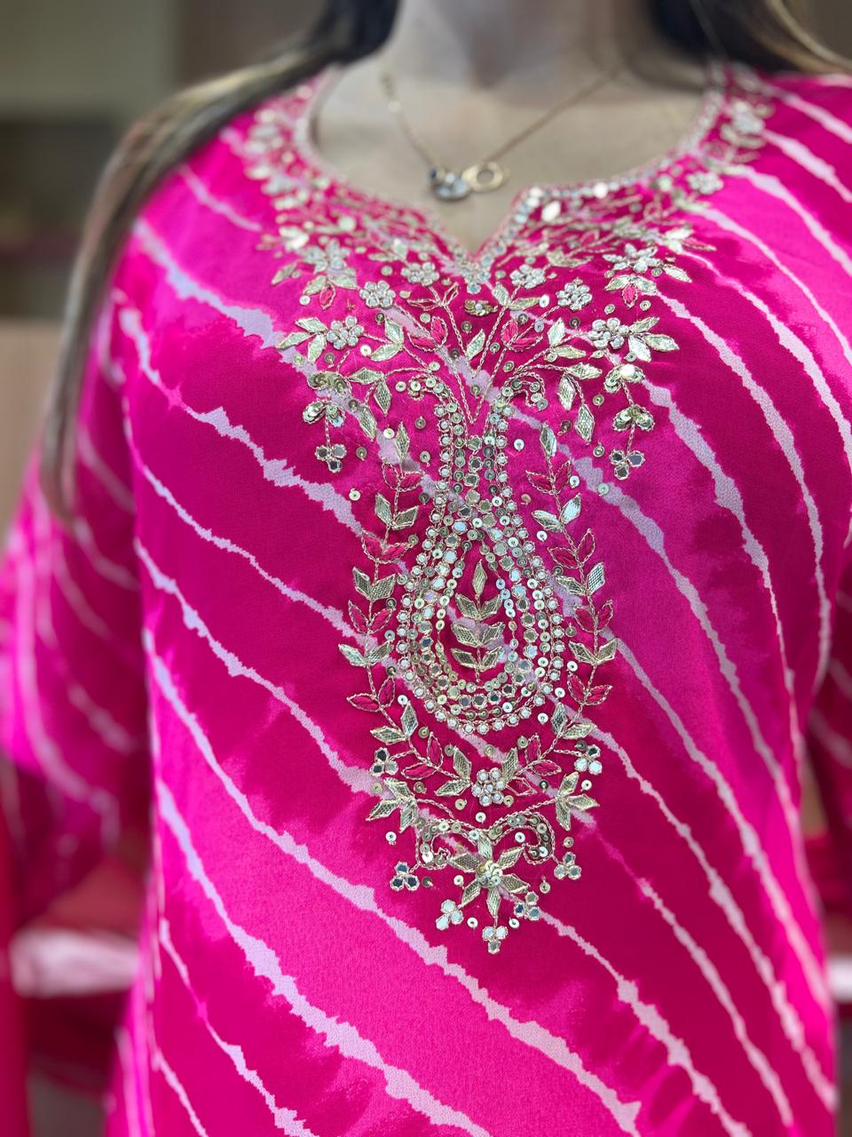 Pure Georgette Lehariya 3 Pc set (Pink Color)