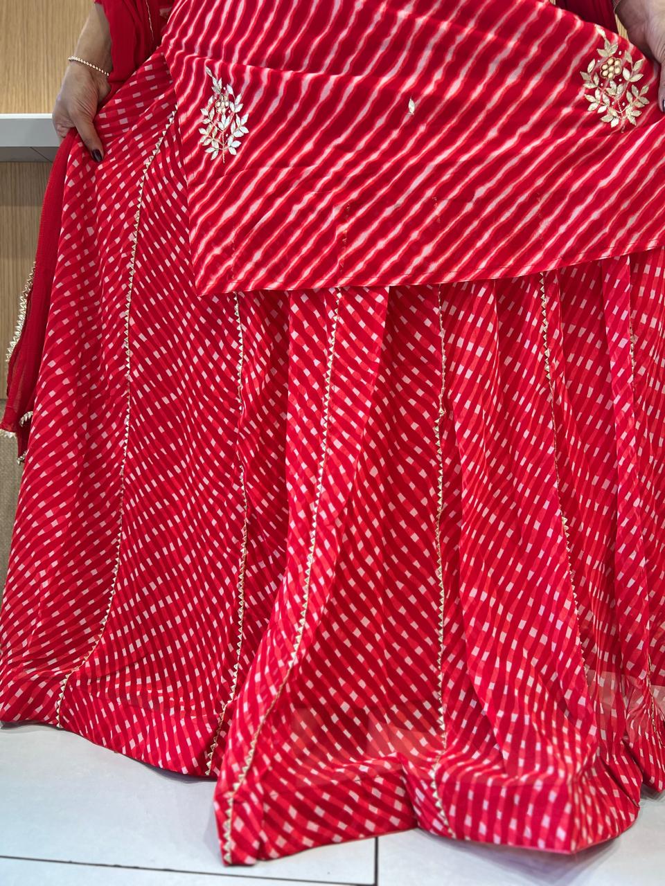 Pure Georgette Lehariya 3 Pc set (Red Color)