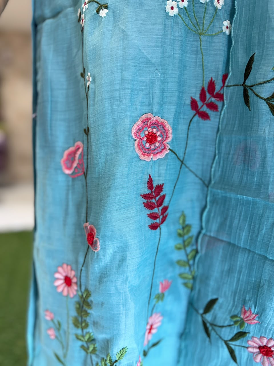 Pure Banaras Mull Chanderi Sky Blue 3pc Set
