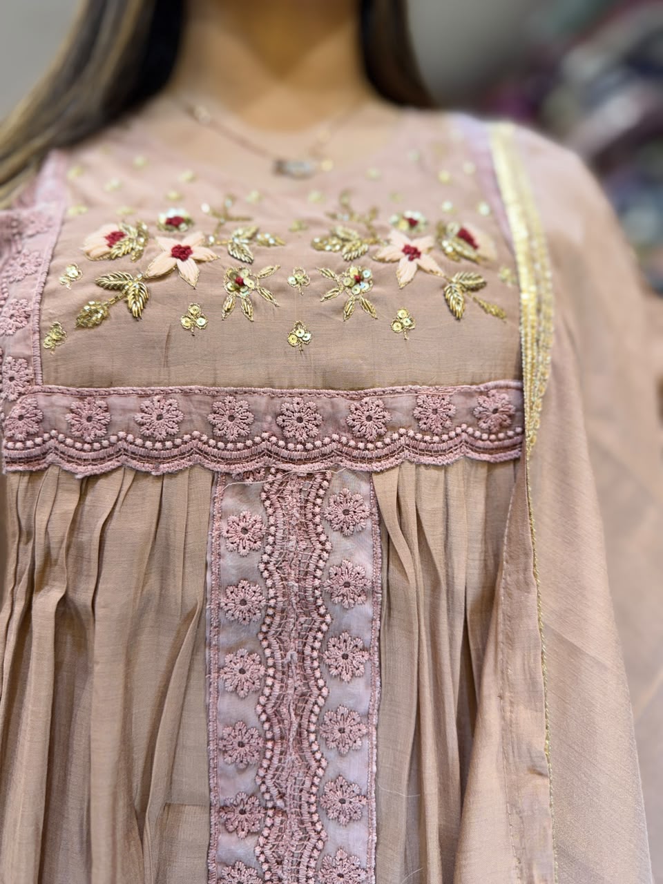 Pure Surat Mull Chanderi Rose Gold 3pc Set