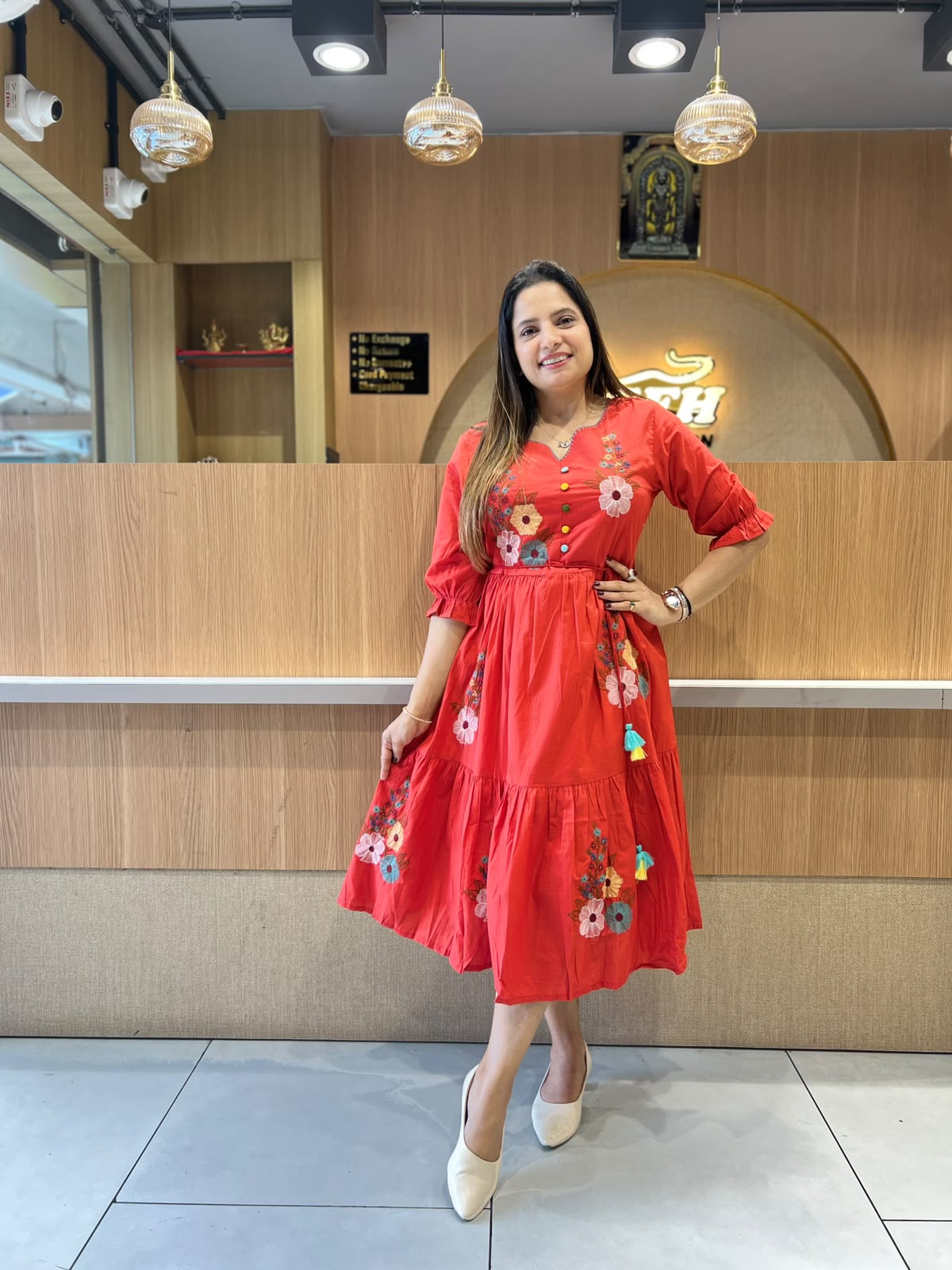 Pure Cotton Red Midi