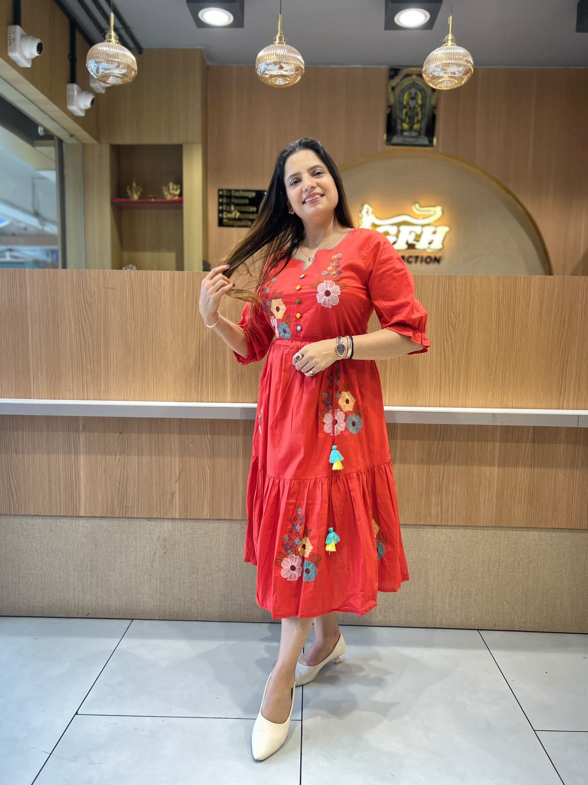Pure Cotton Red Midi