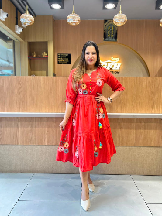 Pure Cotton Red Midi