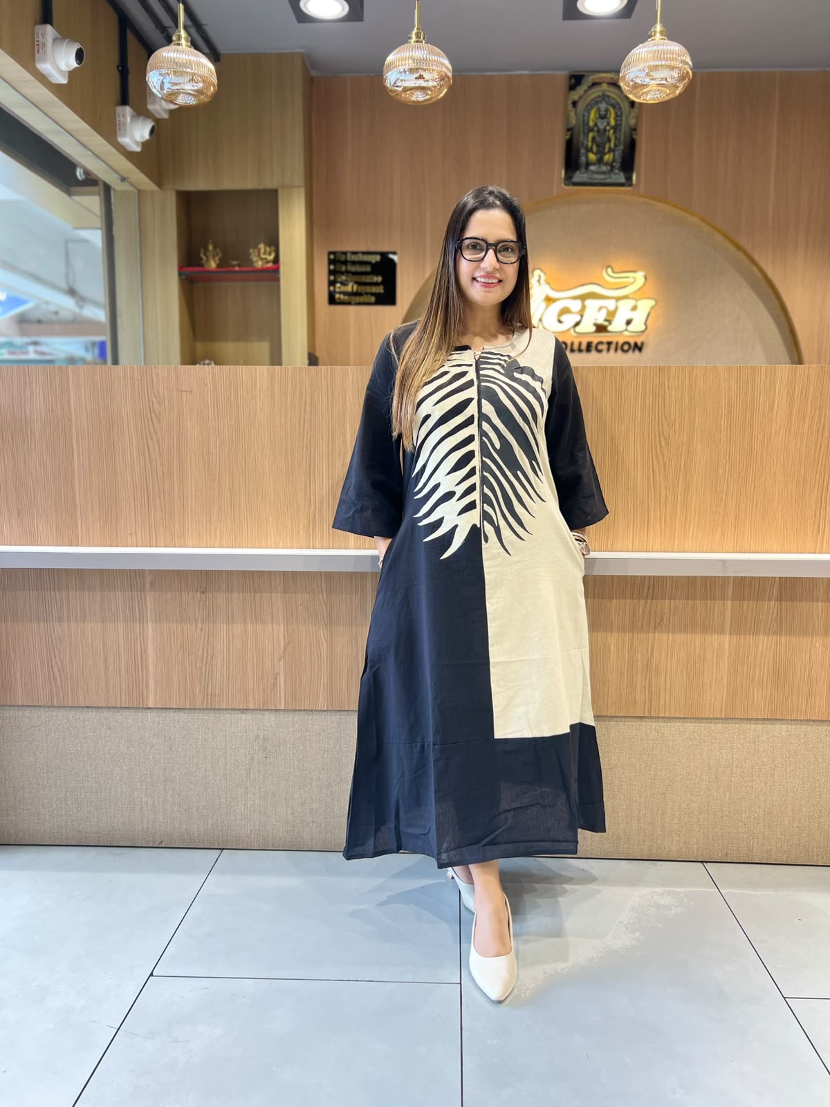 Pure Flex Cotton Black And Cream Midi