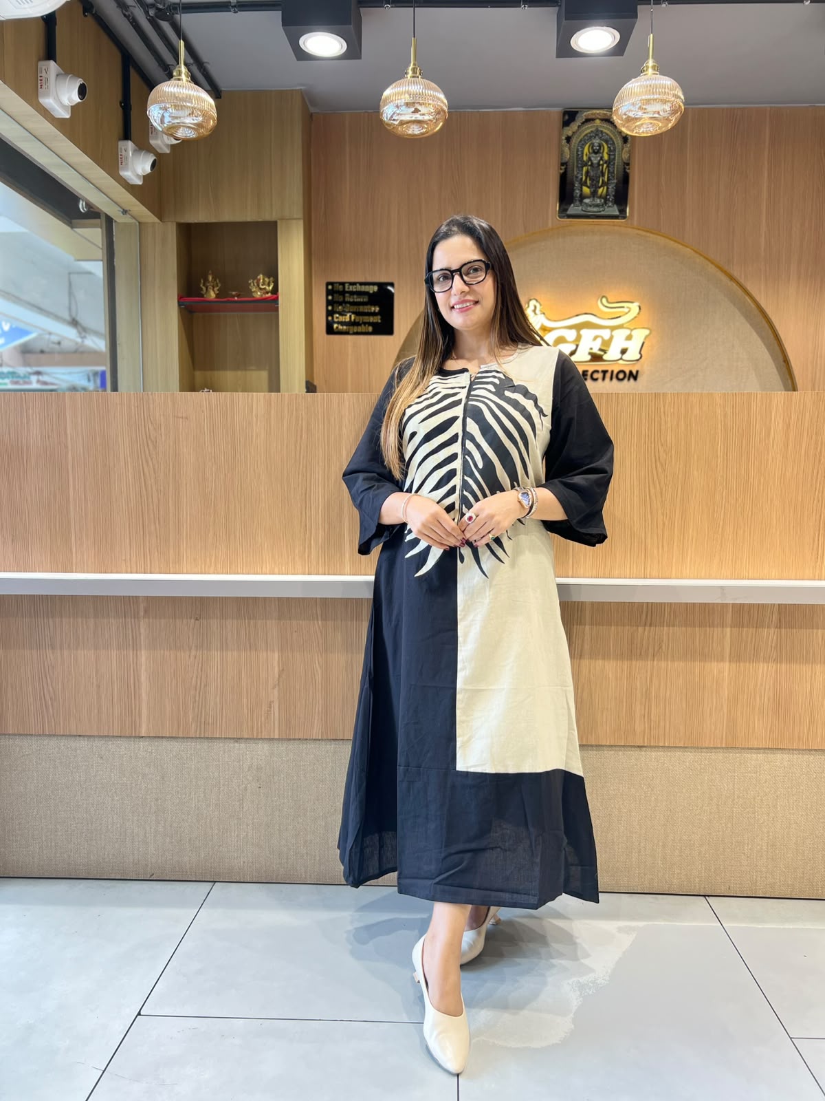 Pure Flex Cotton Black And Cream Midi