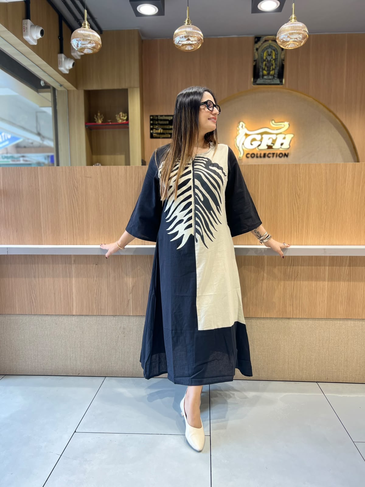 Pure Flex Cotton Black And Cream Midi