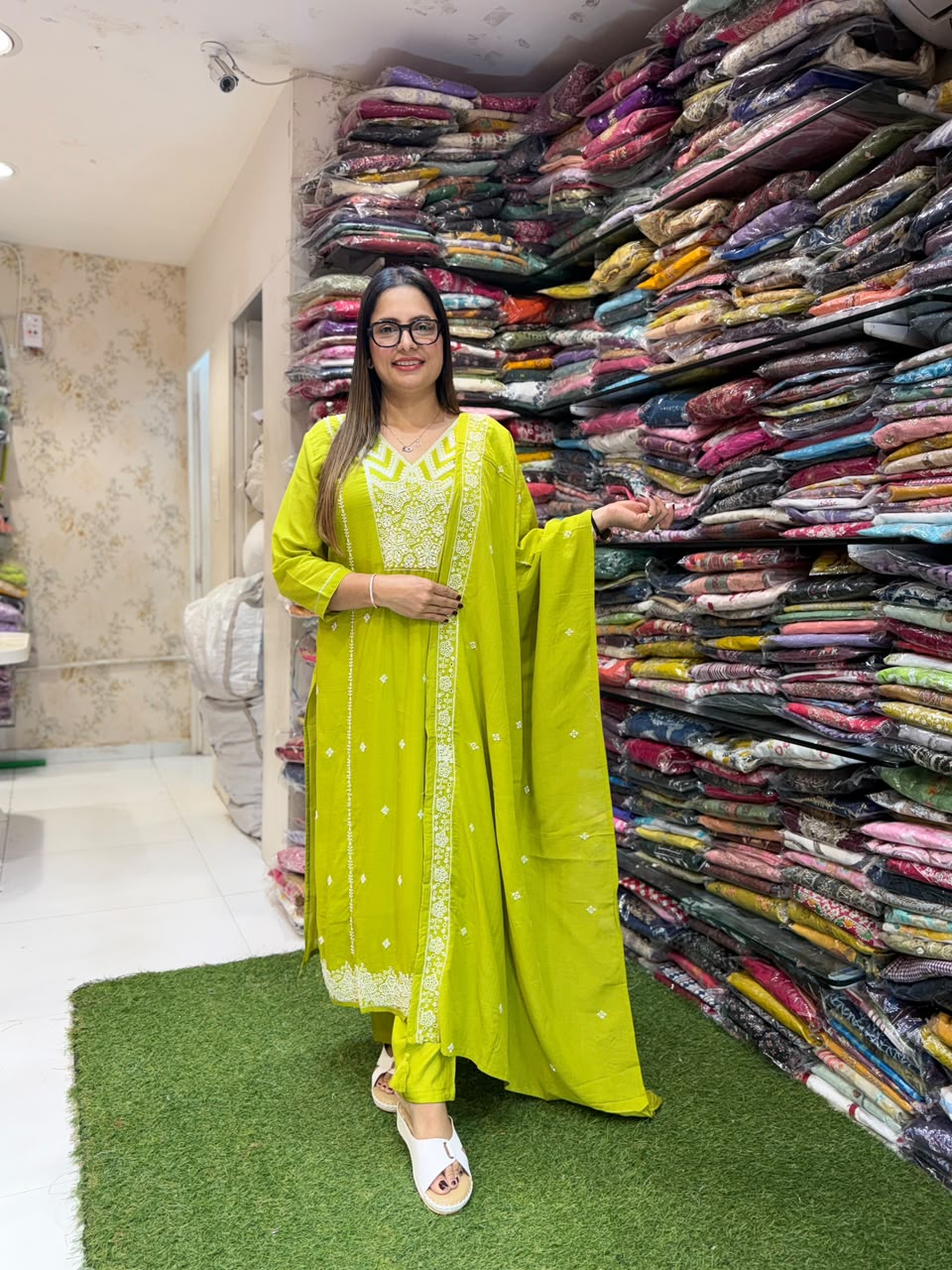 Pure Muslin Chatni Green 3pc Set