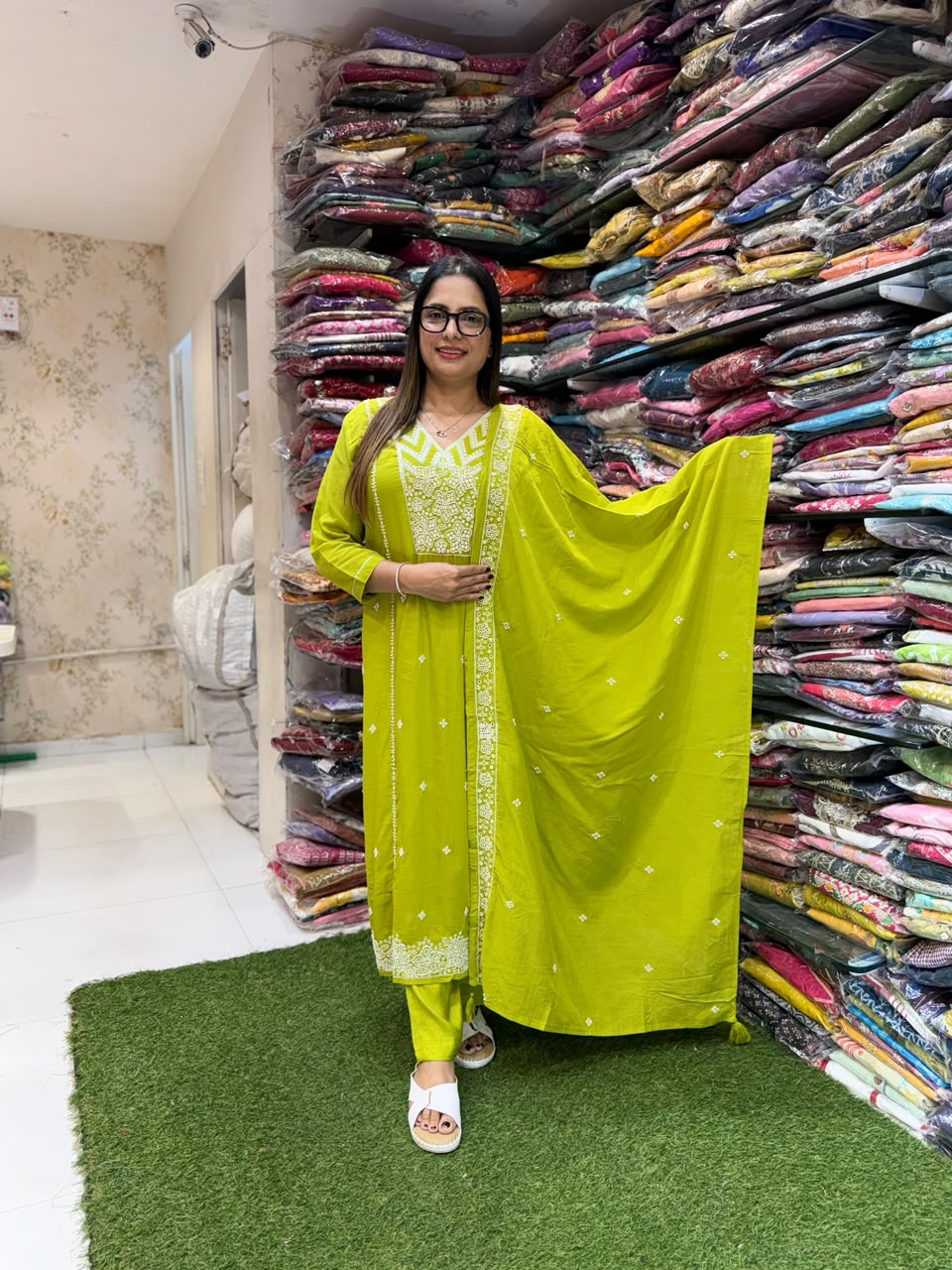 Pure Muslin Chatni Green 3pc Set