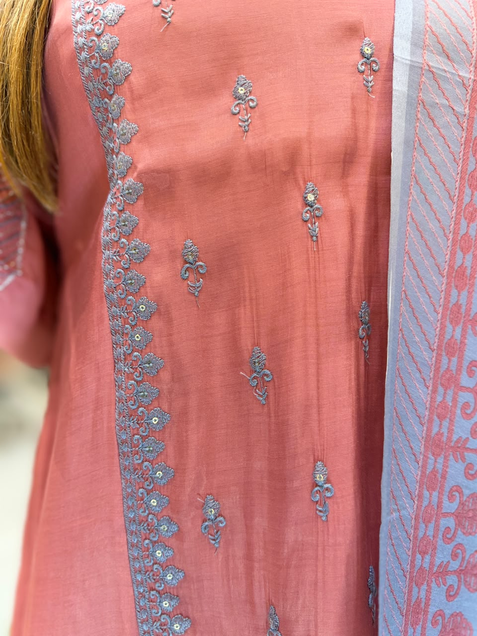 Pure Surat Mull Chanderi Blush Pink 3pc Set