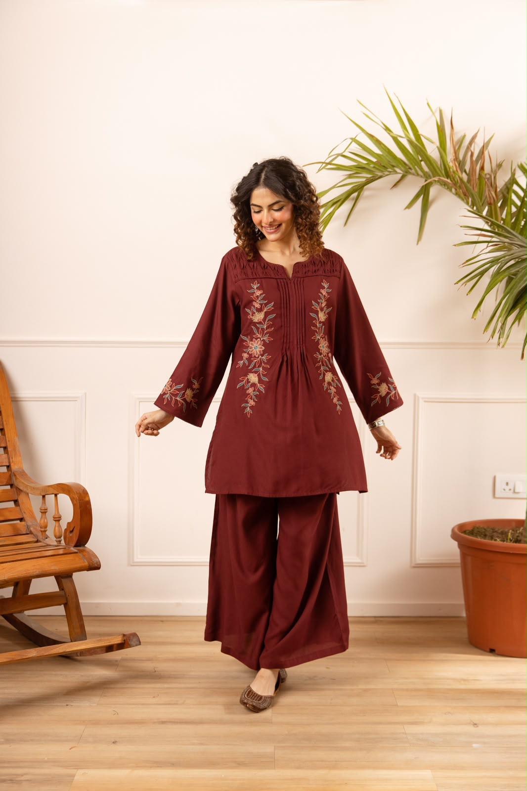 Pure German Rayon Dark Maroon 2pc Set