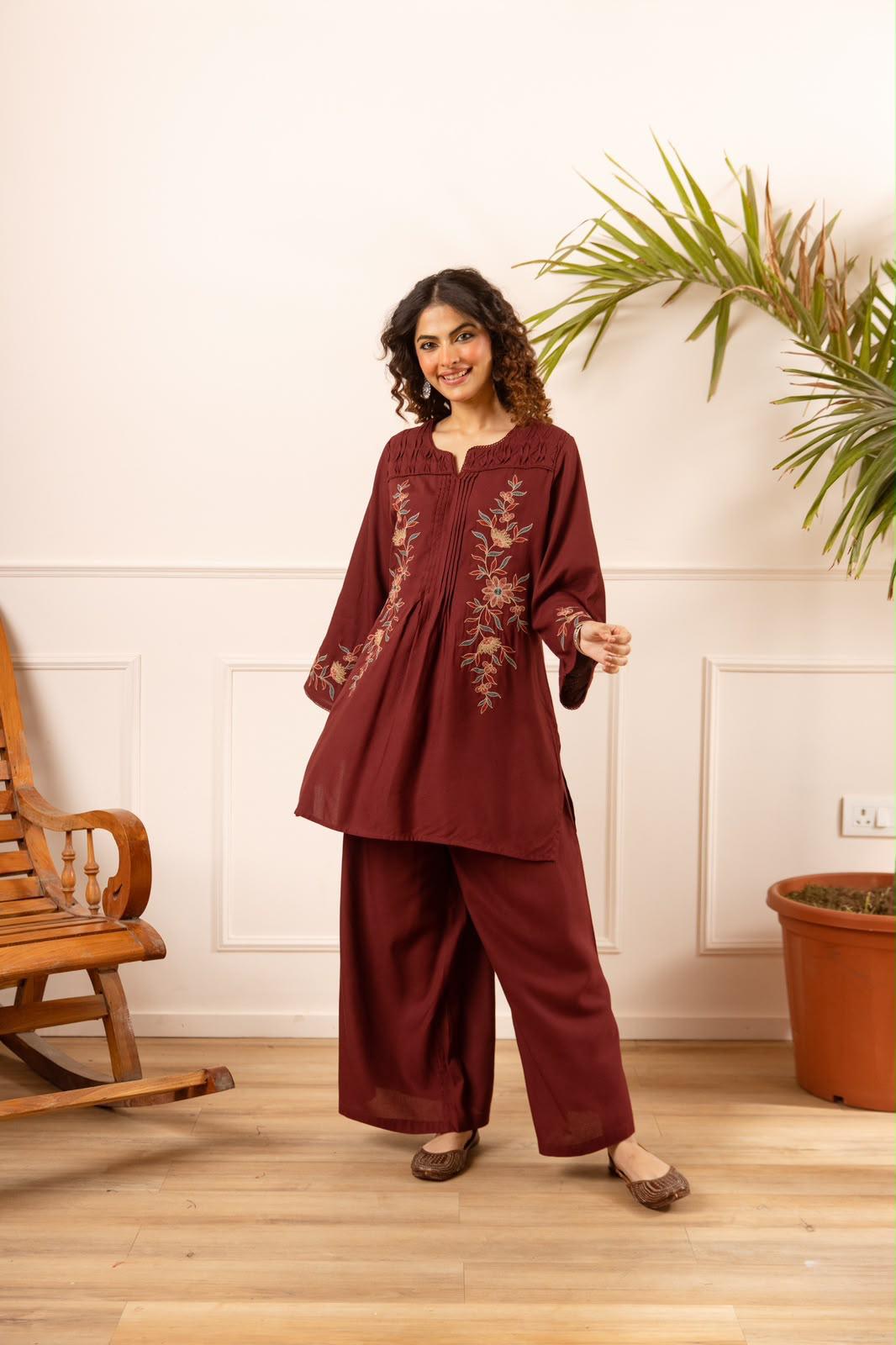 Pure German Rayon Dark Maroon 2pc Set