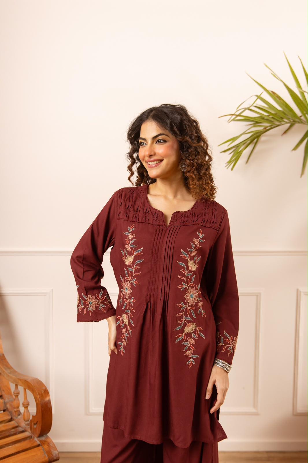 Pure German Rayon Dark Maroon 2pc Set