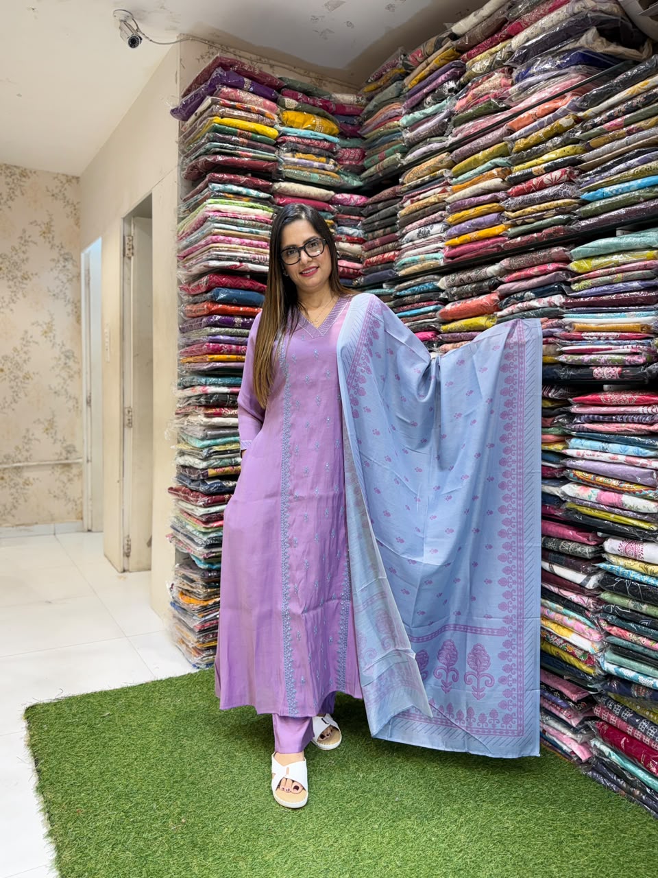 Pure Surat Mull Chanderi Purple 3pc Set