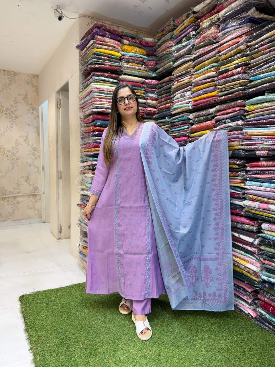 Pure Surat Mull Chanderi Purple 3pc Set