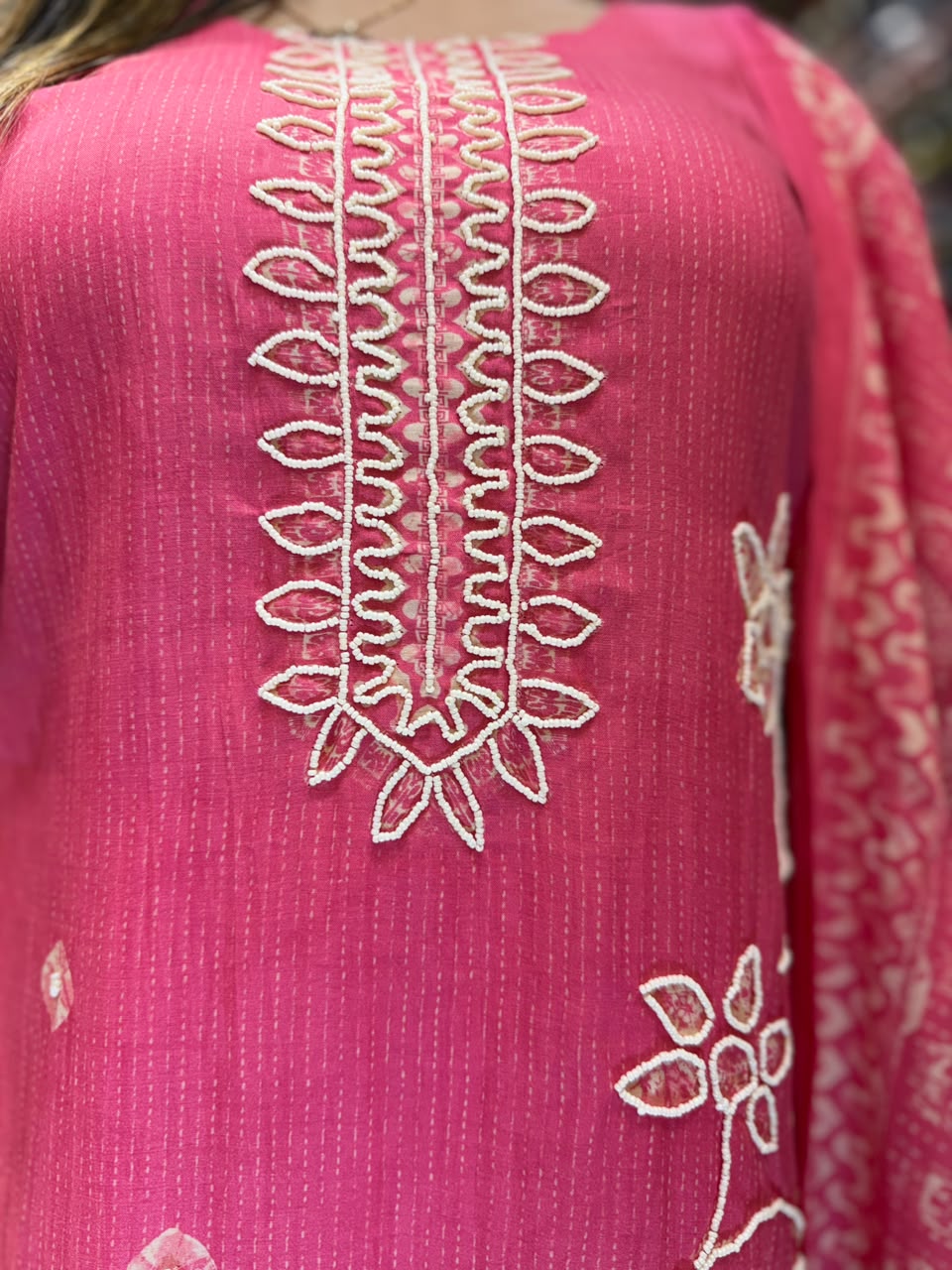 Pure Banaras Mull Chanderi Pink 3pc Set