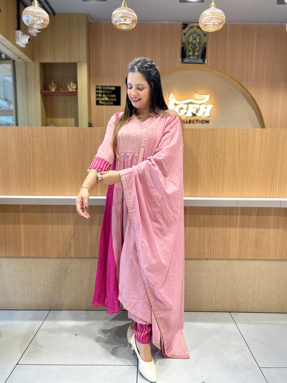 Pure Crush Banaras Mull Chanderi Blush Pink 3pc Set