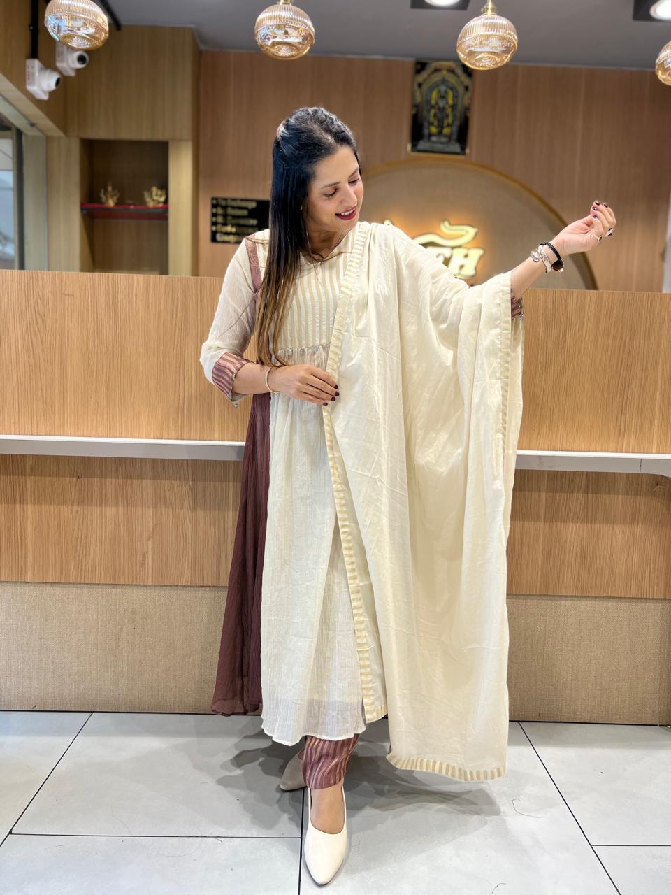 Pure Crush Banaras Mull Chanderi Ivory 3pc Set