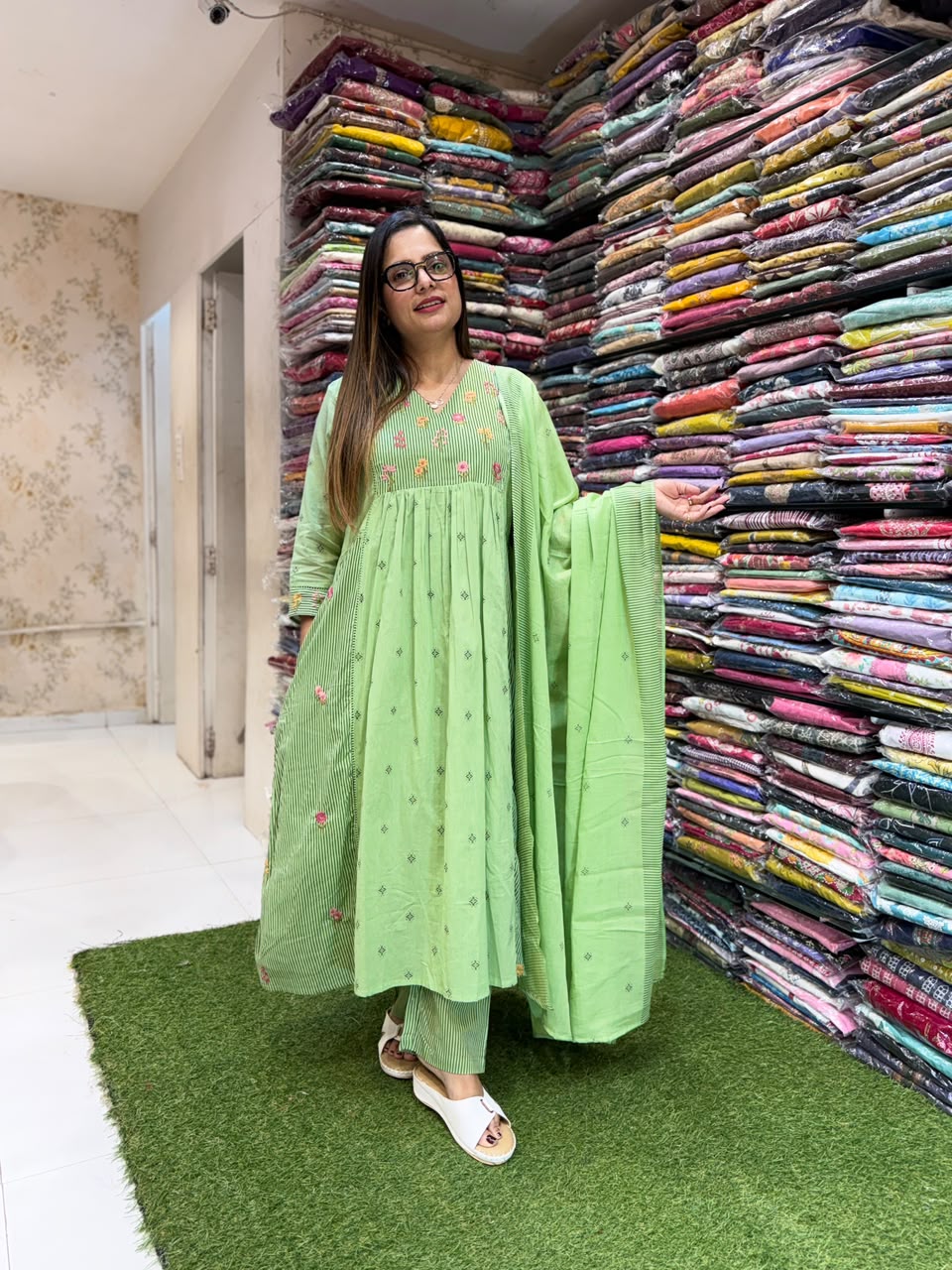 Pure Mull Cotton Elichi Green 3pc Set