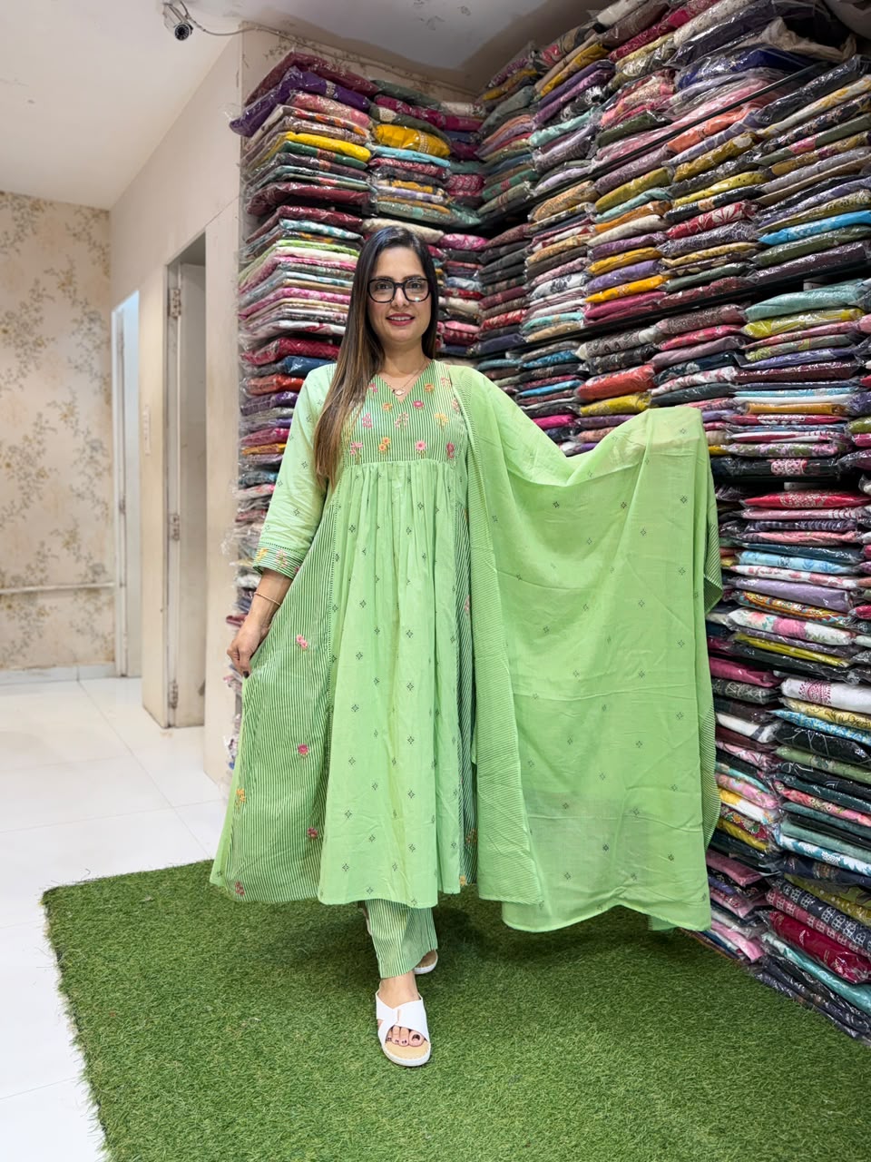 Pure Mull Cotton Elichi Green 3pc Set