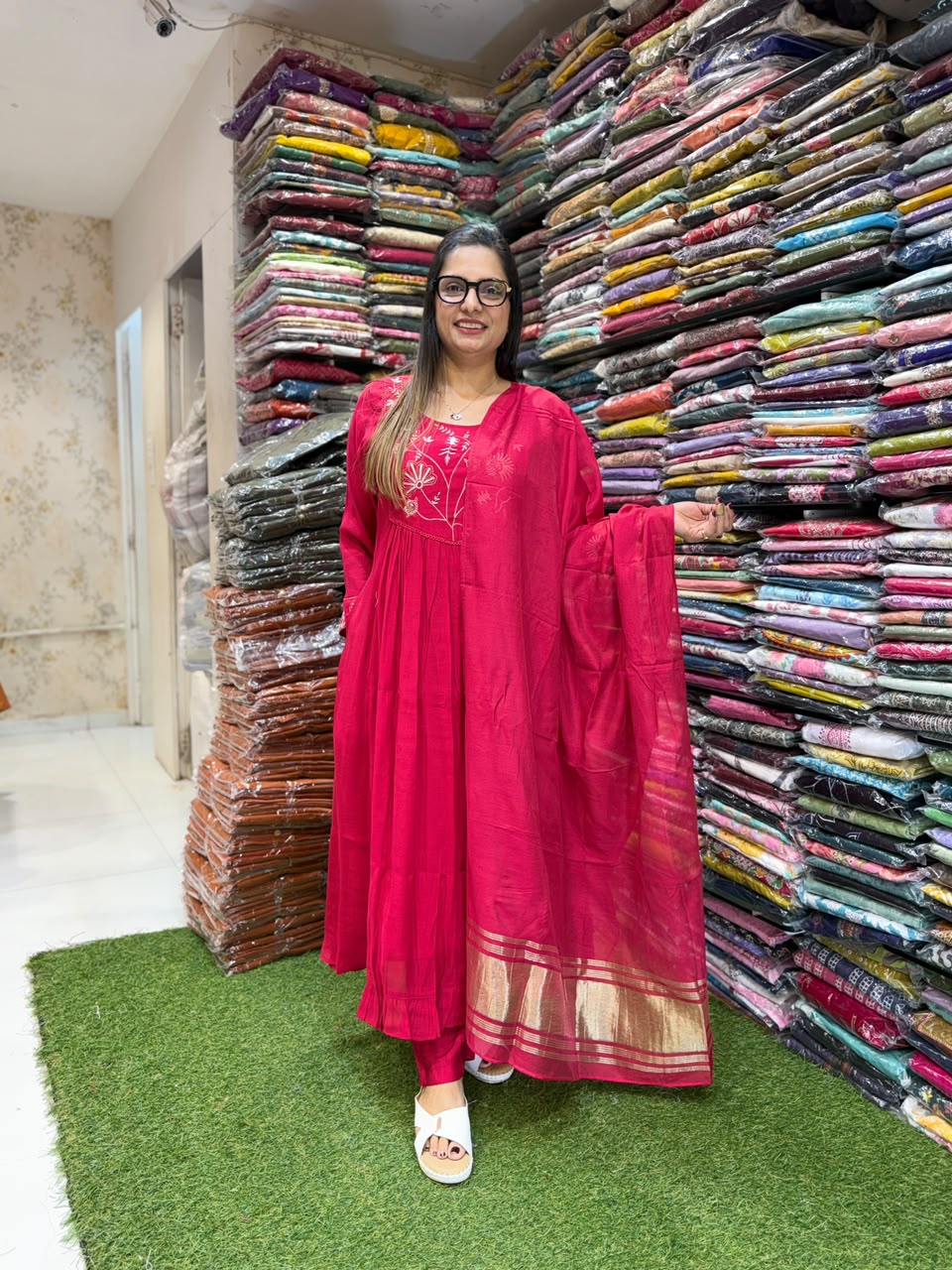 Pure Surat Mull Chanderi Red 3pc Set