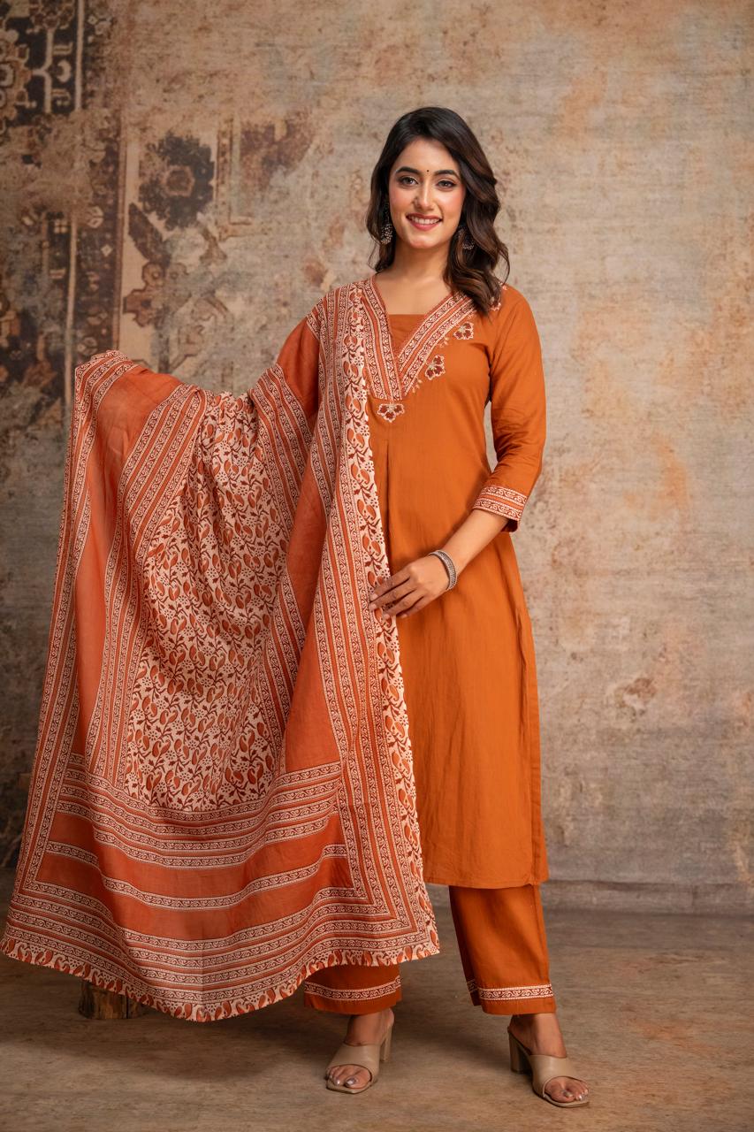 Pure Cotton Rust Brown 3pc Set