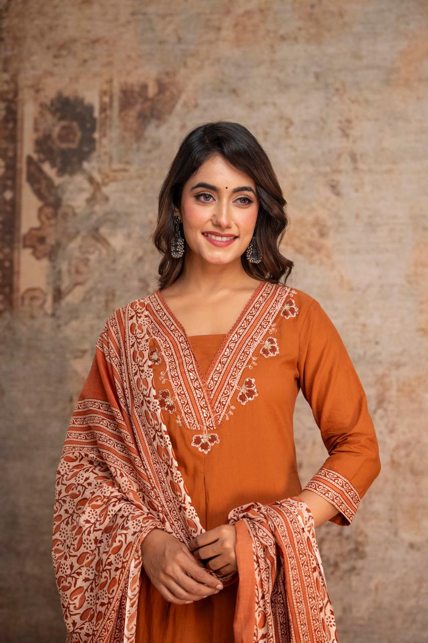 Pure Cotton Rust Brown 3pc Set